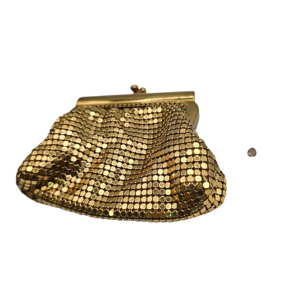 Vintage Gold Mesh Coin Purse Evening Bag Kiss Lock Clasp 70s Retro Glam - Picture 5 of 7